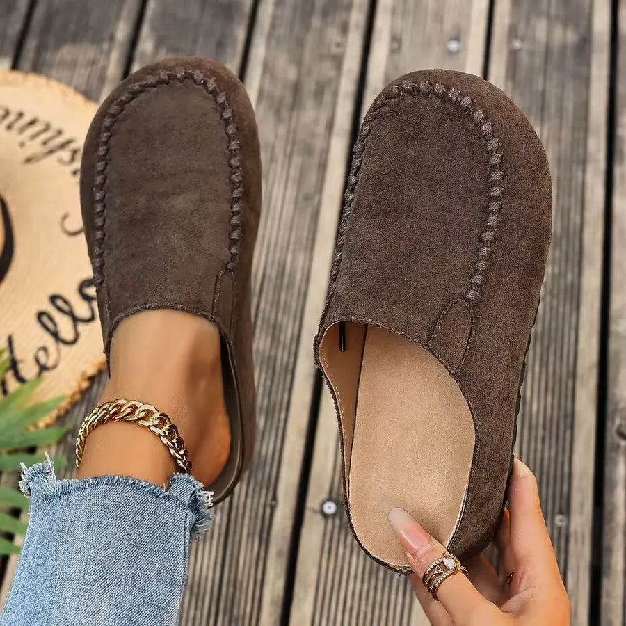 Mockasin Toffel för Dam med Dekorativ Söm, Bekväm Slip-on Modell