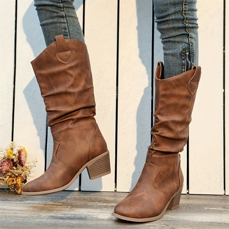 Slouchiga Cowboyboots Dam Med Mellanhög Klack Och Vid Skaft