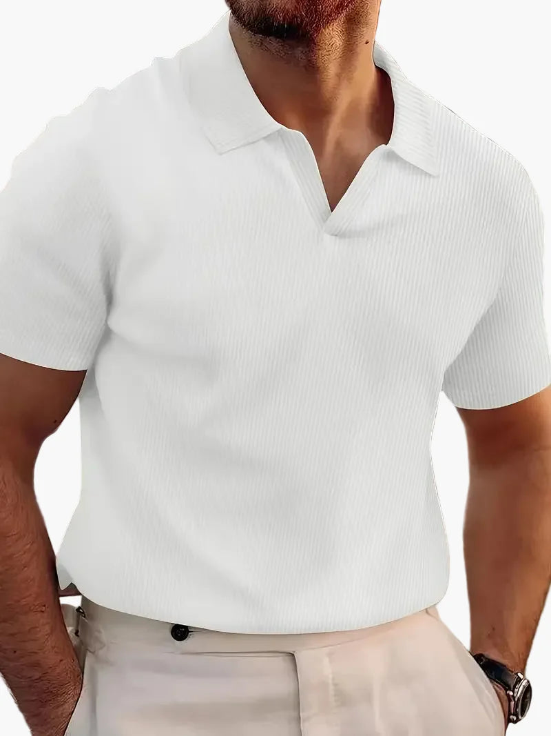 Herr Pikétröja Kortärmad V-krage Elegant Stil för Vardag och Fritid