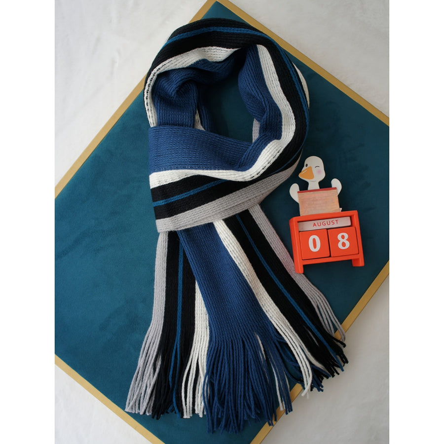 Men's Striped Fringed Color Blocked Winter Scarf