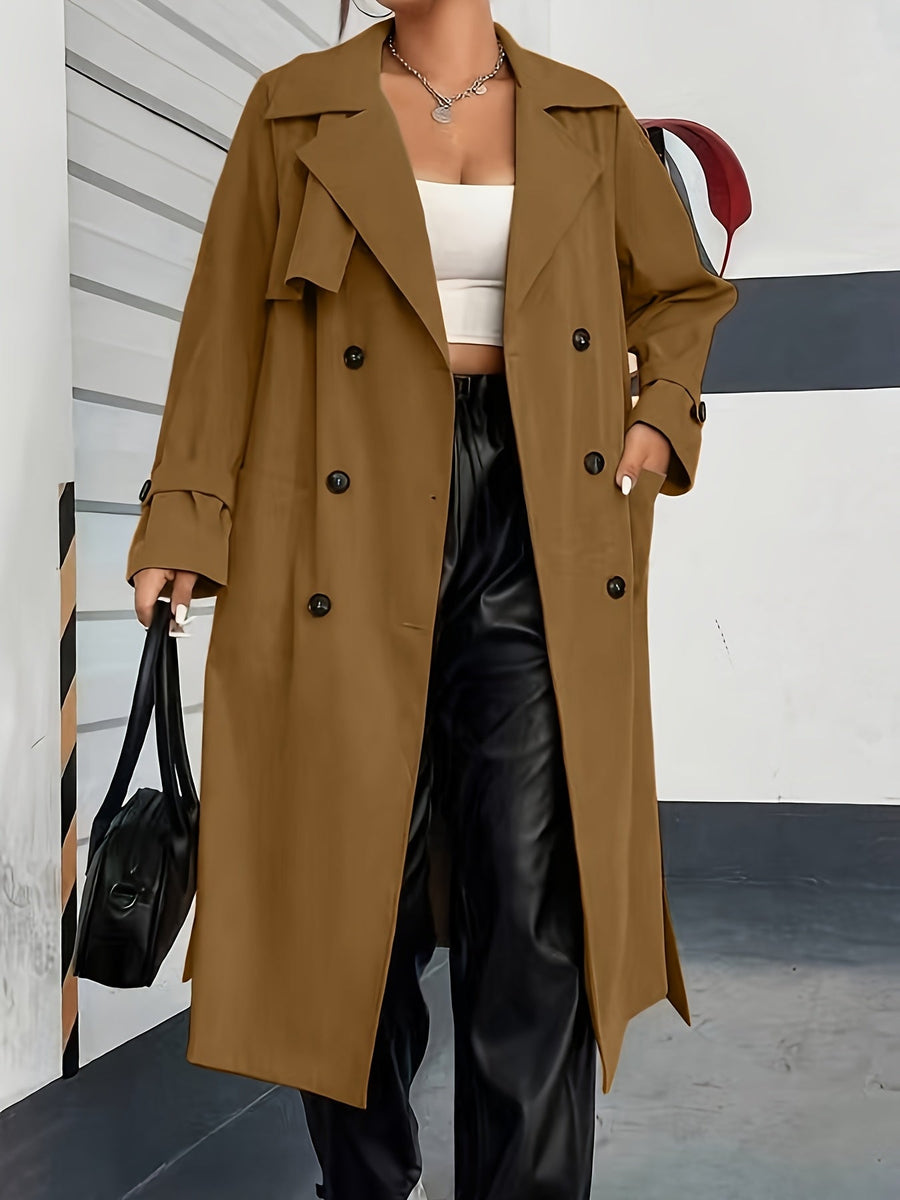 Dam Trenchcoat Lång Dobbeltknäppt med Krage och Manschetter