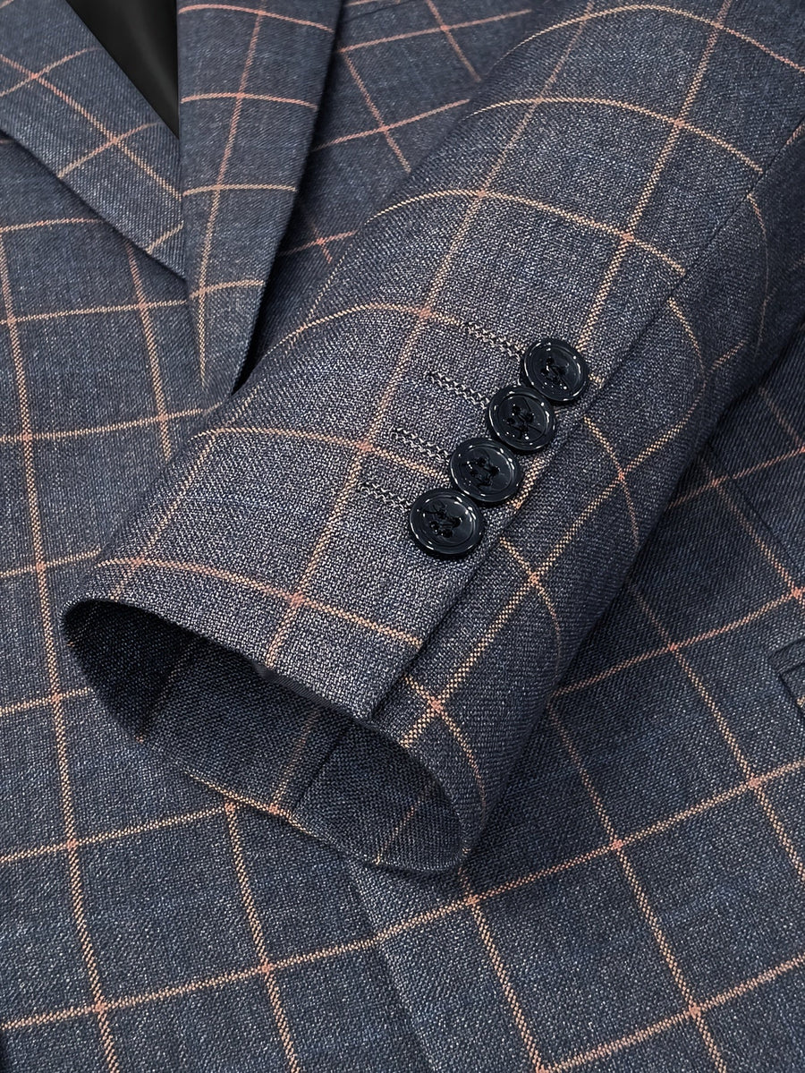Rutig Herrkostym i Tre Delar Grå Dubbelknäppt Västar Slim Fit