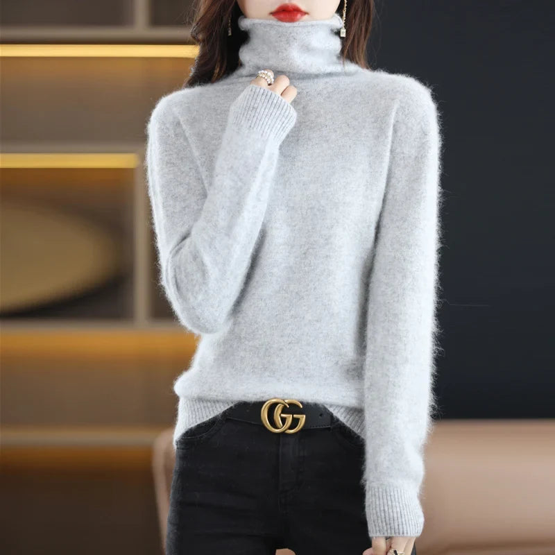Damturtlenecktröja, ribbstickade muddar, lång ärm, mjuk känsla