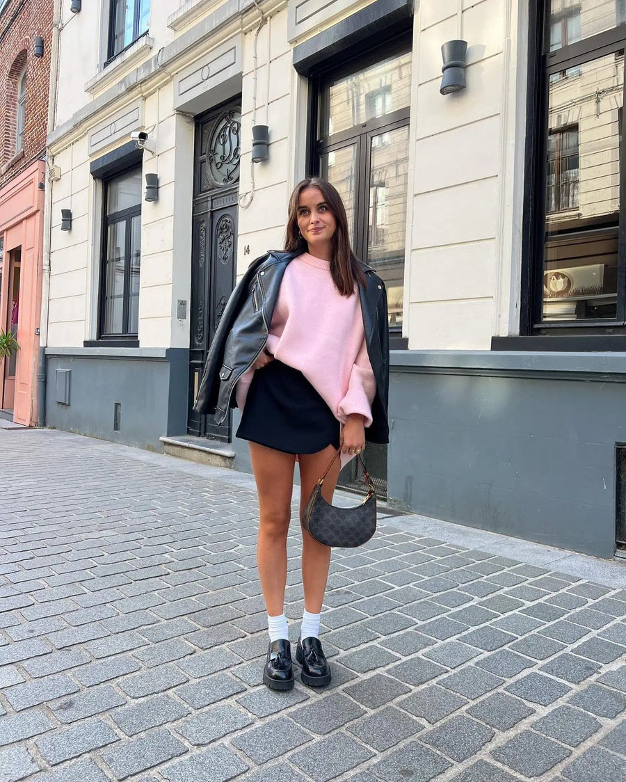 Rosa tröja med rund hals och lång ärm