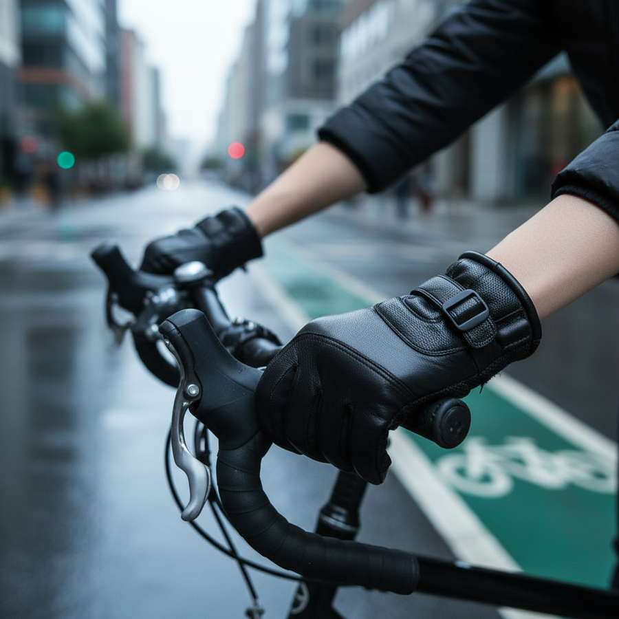 Svarta Cykelhandskar med Justerbart Spänne