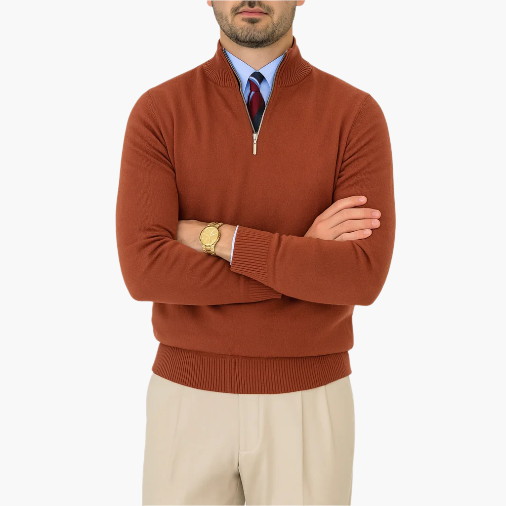 Herrtröja med halv dragkedja – Elegant och mångsidig stickad pullover för arbete och fritid