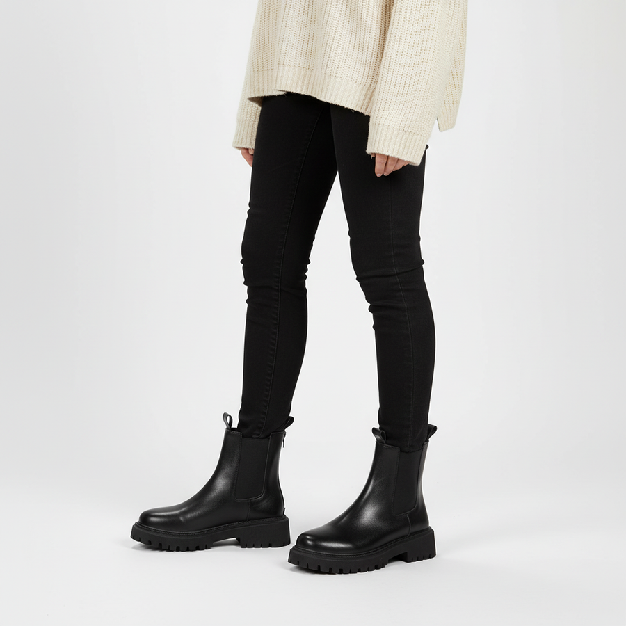 Svarta Chelseaboots med tjock sula och resår, dam