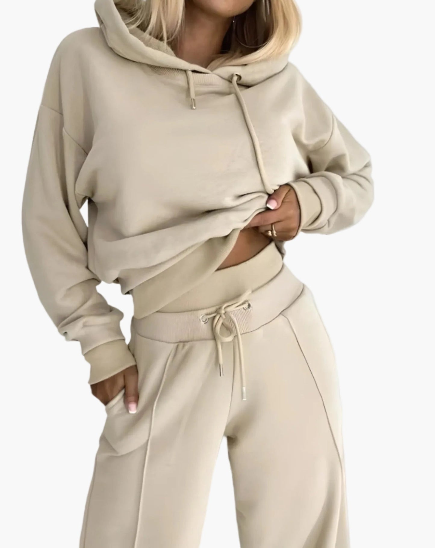 Dam Träningsset med Vidbyxade Byxor och Hoodie – Sportig och Avslappnad Loungewear