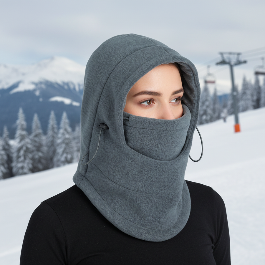 Unisex skidmask med huva i fleece, varm och vindtät balaclava för vintersporter