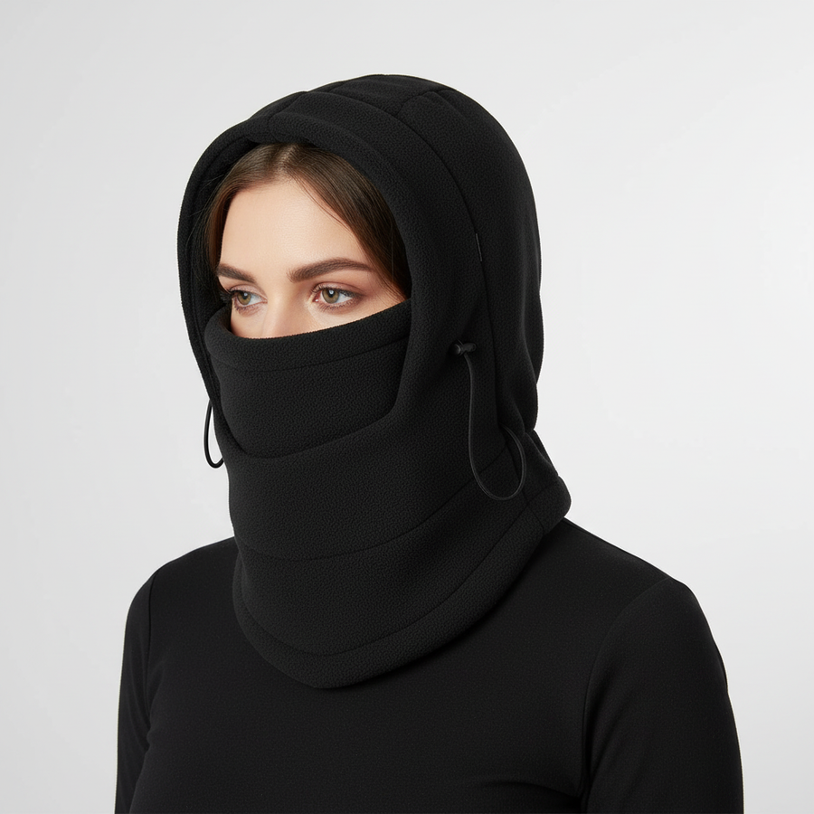 Unisex skidmask med huva i fleece, varm och vindtät balaclava för vintersporter