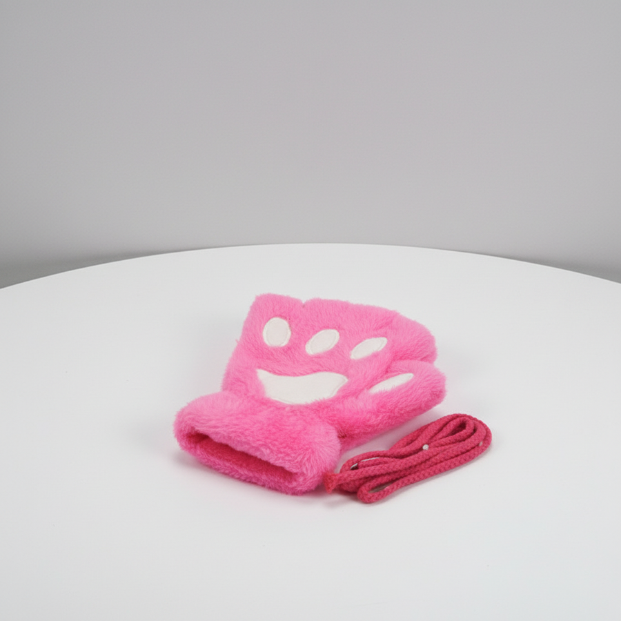 Mjuka katttassvantar med snöre, fluffig design med tassar, fingervantar