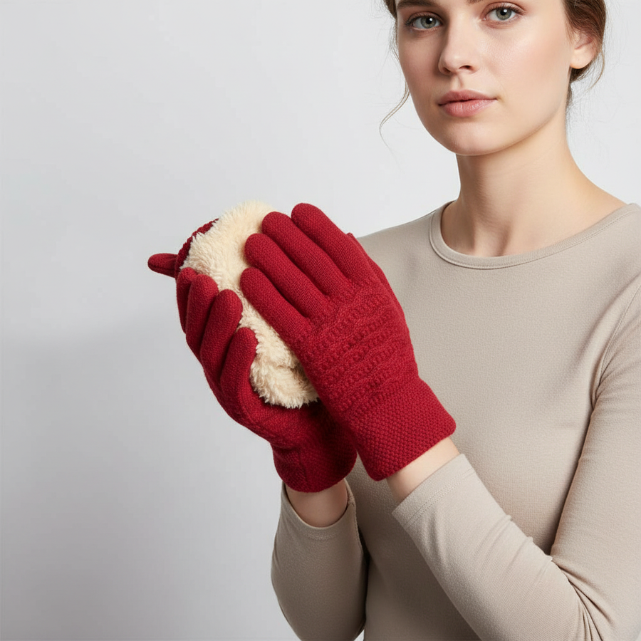Vinterhandskar för kvinnor med pekskärmsfunktion och fluffig mudd