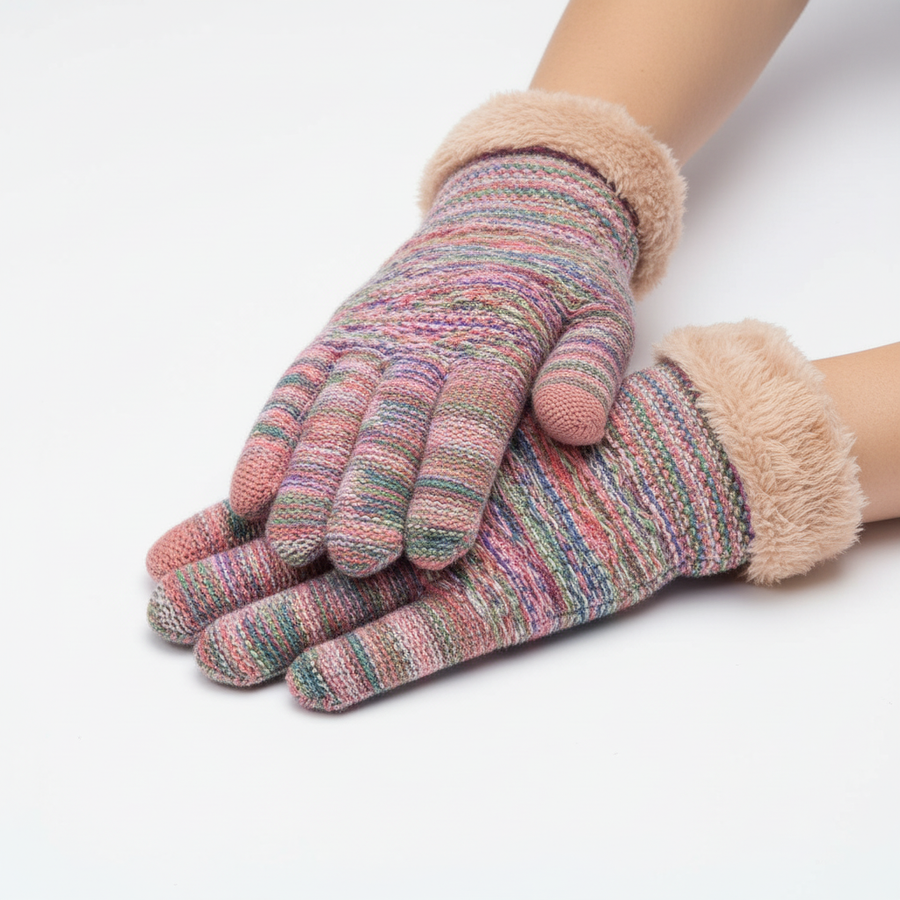 Vinterhandskar för kvinnor med pekskärmsfunktion och fluffig mudd