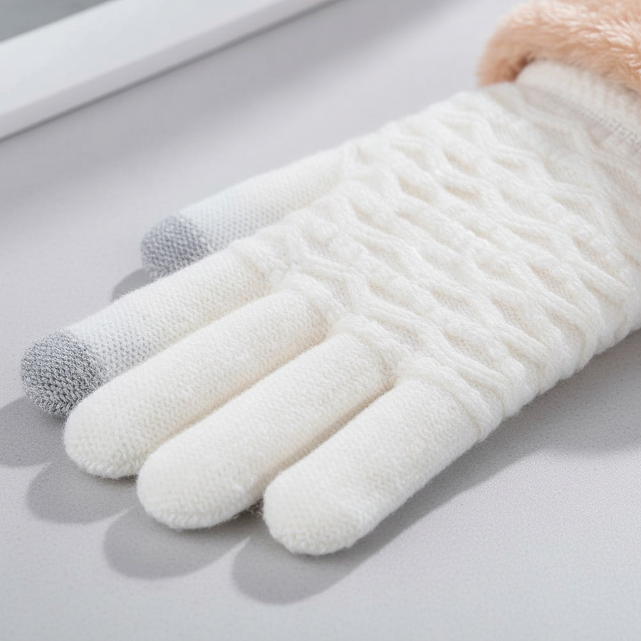 Vinterhandskar för kvinnor med pekskärmsfunktion och fluffig mudd