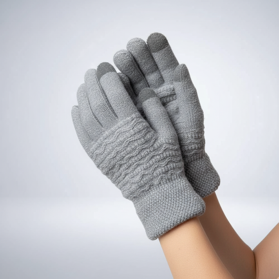 Vinterhandskar för kvinnor med pekskärmsfunktion och fluffig mudd