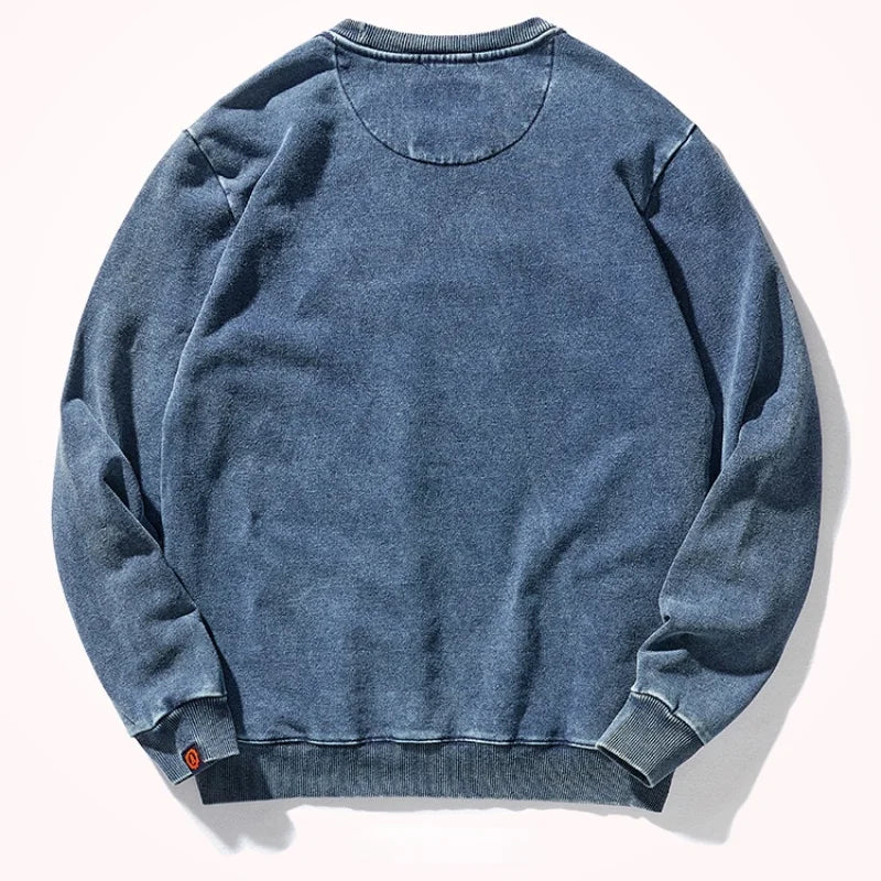 Herr Tröja i Bomullstvättad Stil, Rundhalsad Långärmad Sweatshirt