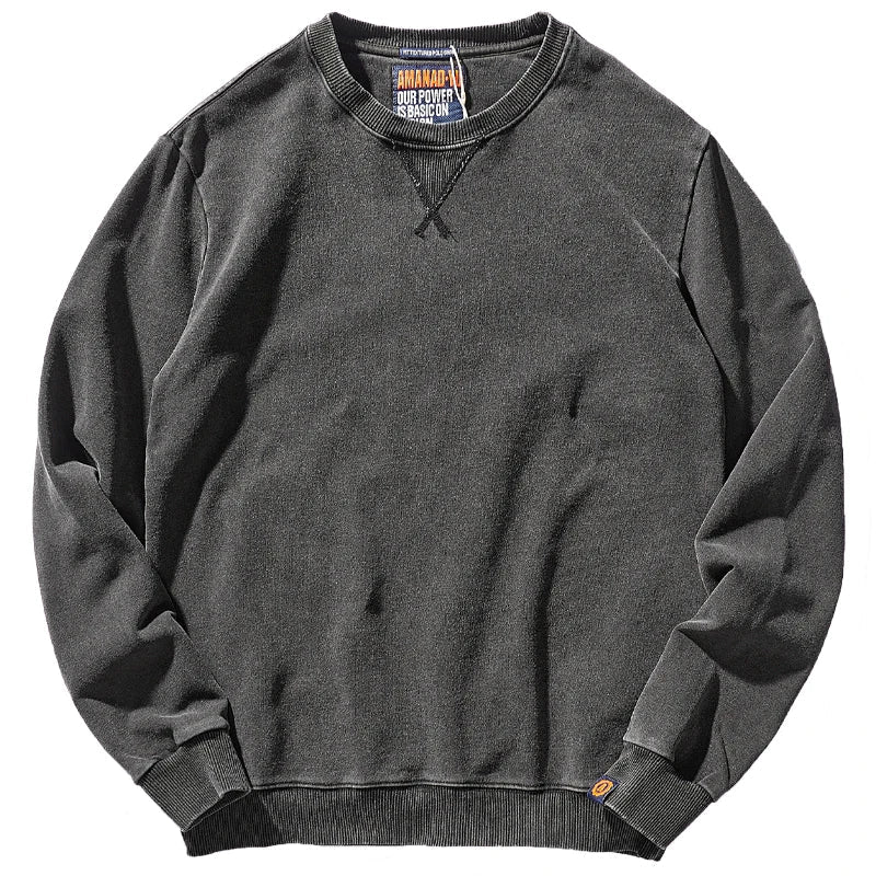 Herr Tröja i Bomullstvättad Stil, Rundhalsad Långärmad Sweatshirt