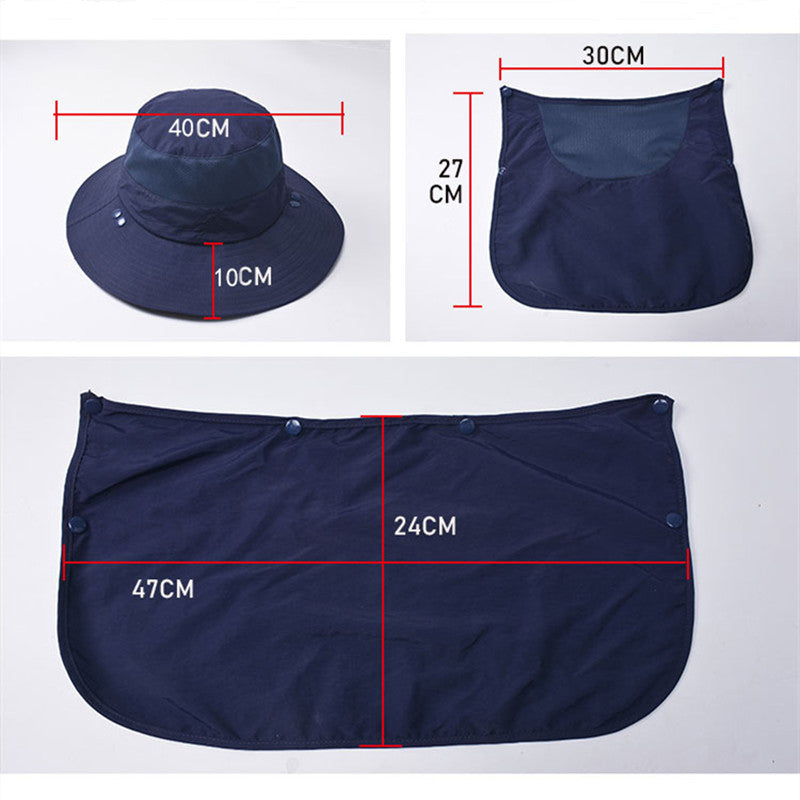 Unisex Solhatt med Hals- och Ansiktsskydd, Justerbar Rem, Grå