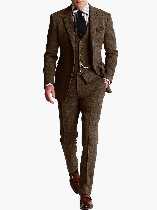 Herr Tweed Kostym Tredelad – Klassisk Elegant Kostym för Bröllop och Fest