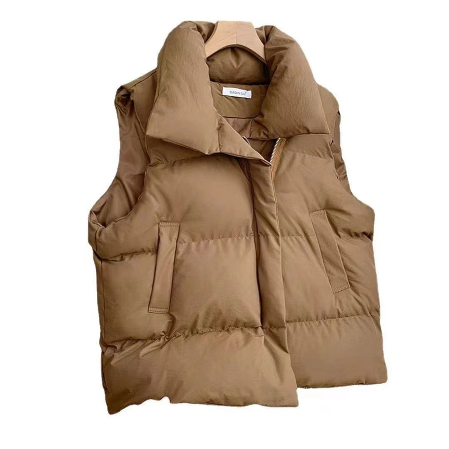 Kvinnors vadderad väst med hög krage, dragkedja, i offwhite, svart eller khaki