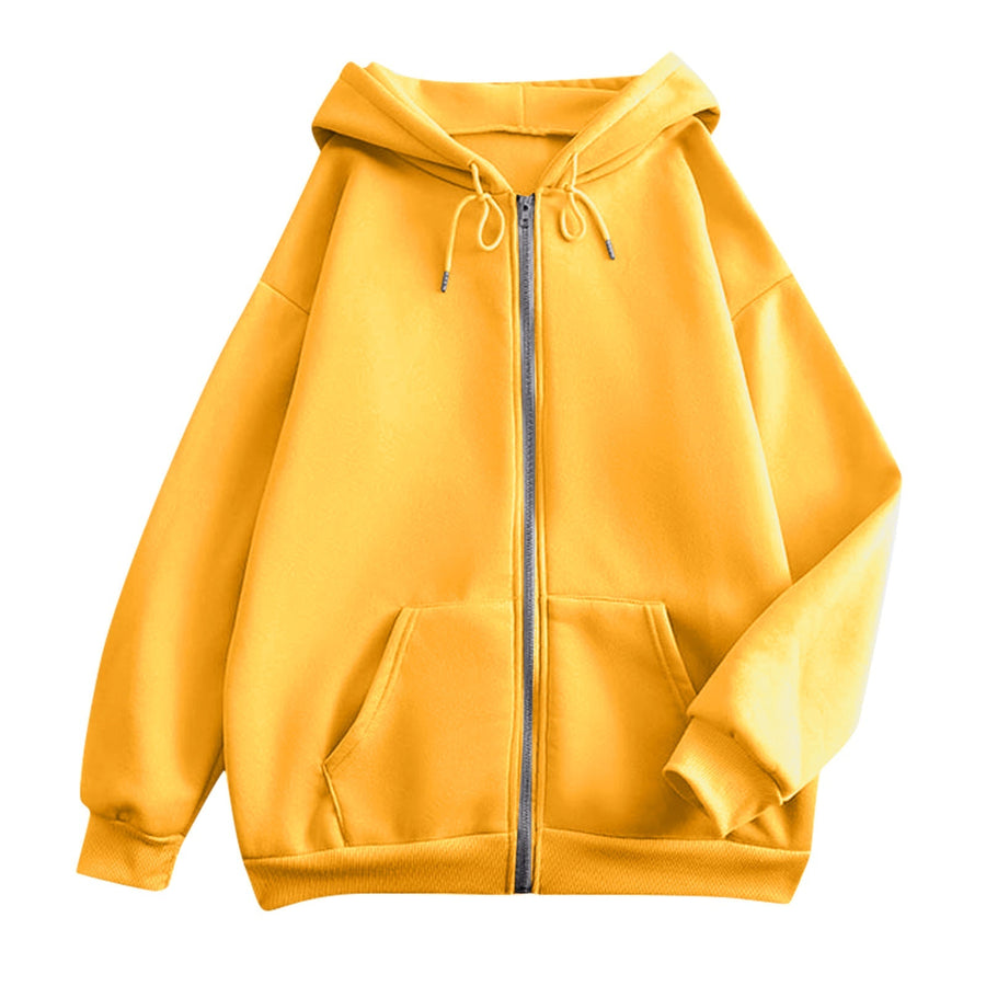 Dragkedjeförsedd Hoodie med Fickor, Avslappnad Passform för Damer