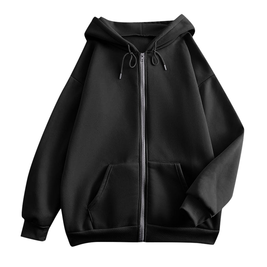 Dragkedjeförsedd Hoodie med Fickor, Avslappnad Passform för Damer