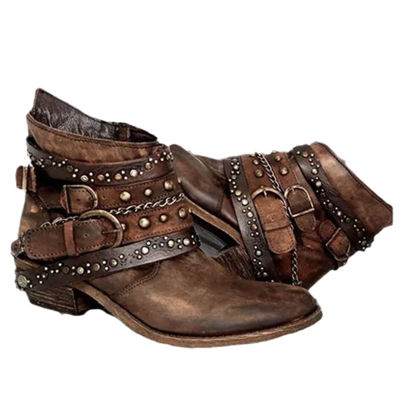 Ankelboots med Spännen, Kedjor och Nitar, distressed look