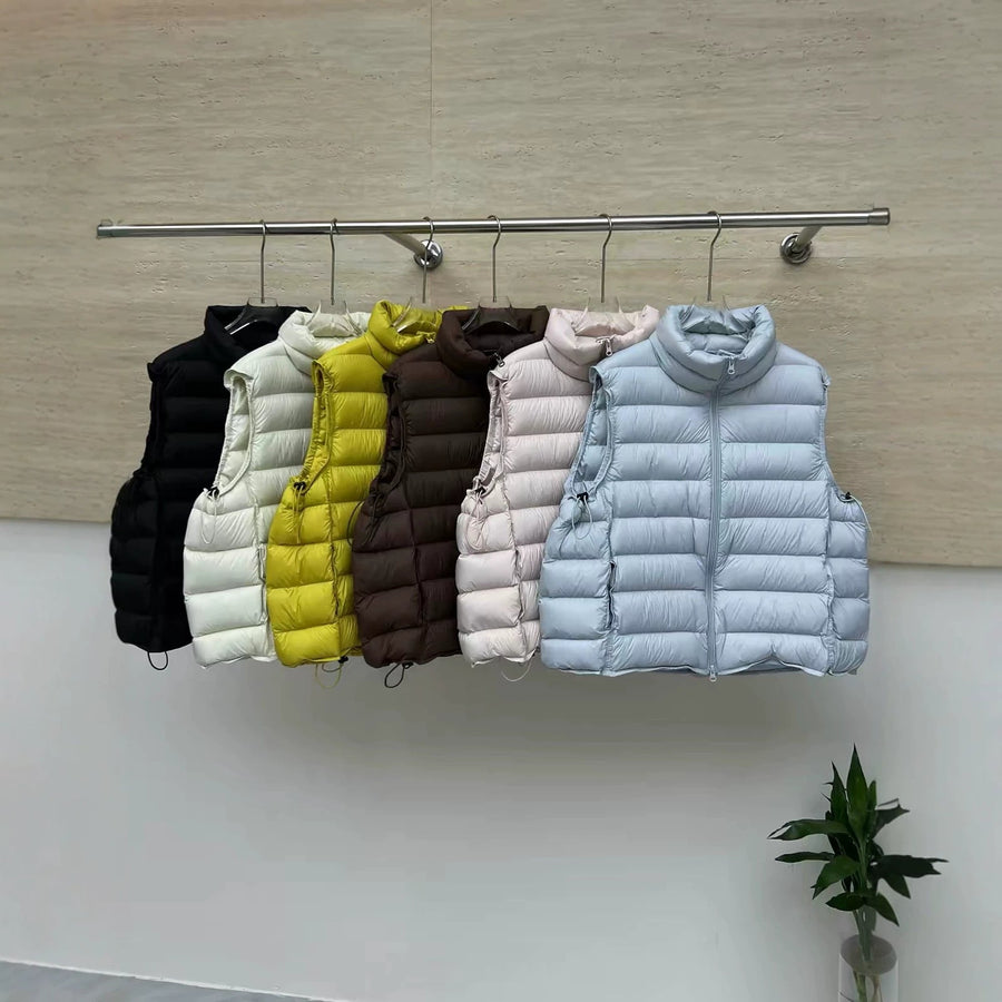 Unisex Pufferväst med Ståkrage och Dragkedja, Vadderad