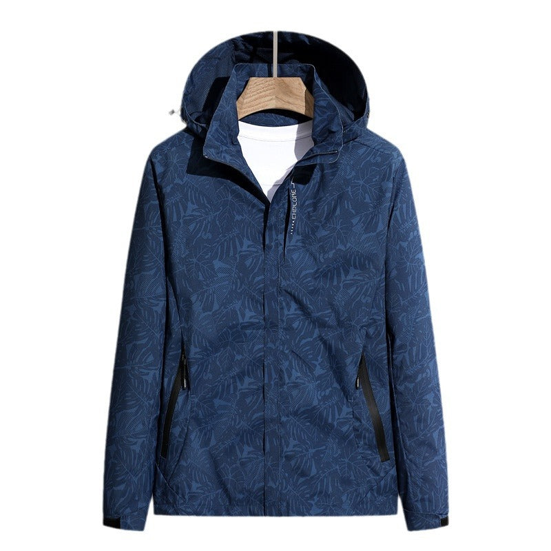 Lättviktsjacka med Huva och Lövmönster, Unisex