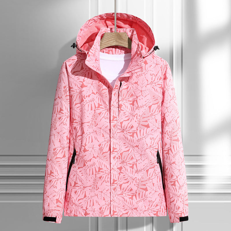 Lättviktsjacka med Huva och Lövmönster, Unisex