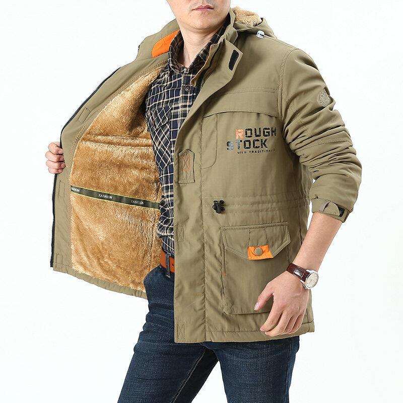 Vinterparkas Herr Grön Tjockfodrad Jacka med Luva
