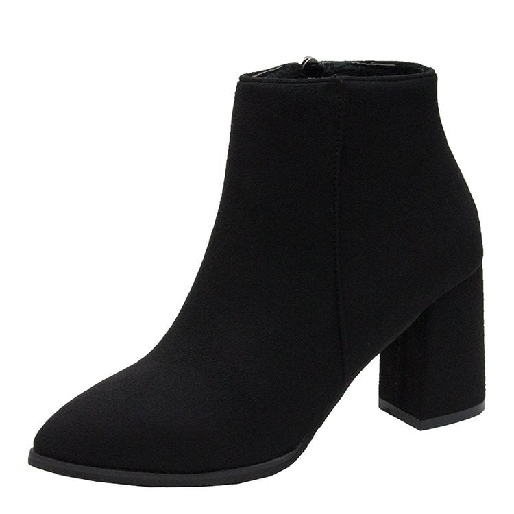 Ankelboots Dam Hög Klack Spetsig Tå Dragkedja Beige