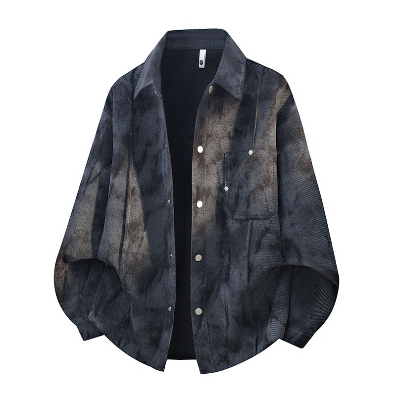 Unisex Oversize Skjorta med Bröstficka och Sliten Look i Cordmaterial