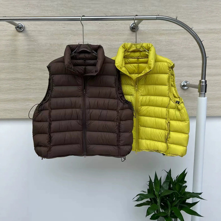 Unisex Pufferväst med Ståkrage och Dragkedja, Vadderad