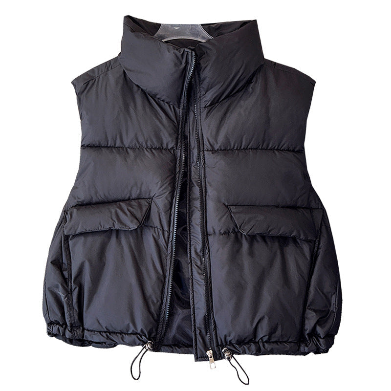Kvinnors Vadderad Västar Ståkrage Dragkedja Fickor Dragsko Hem