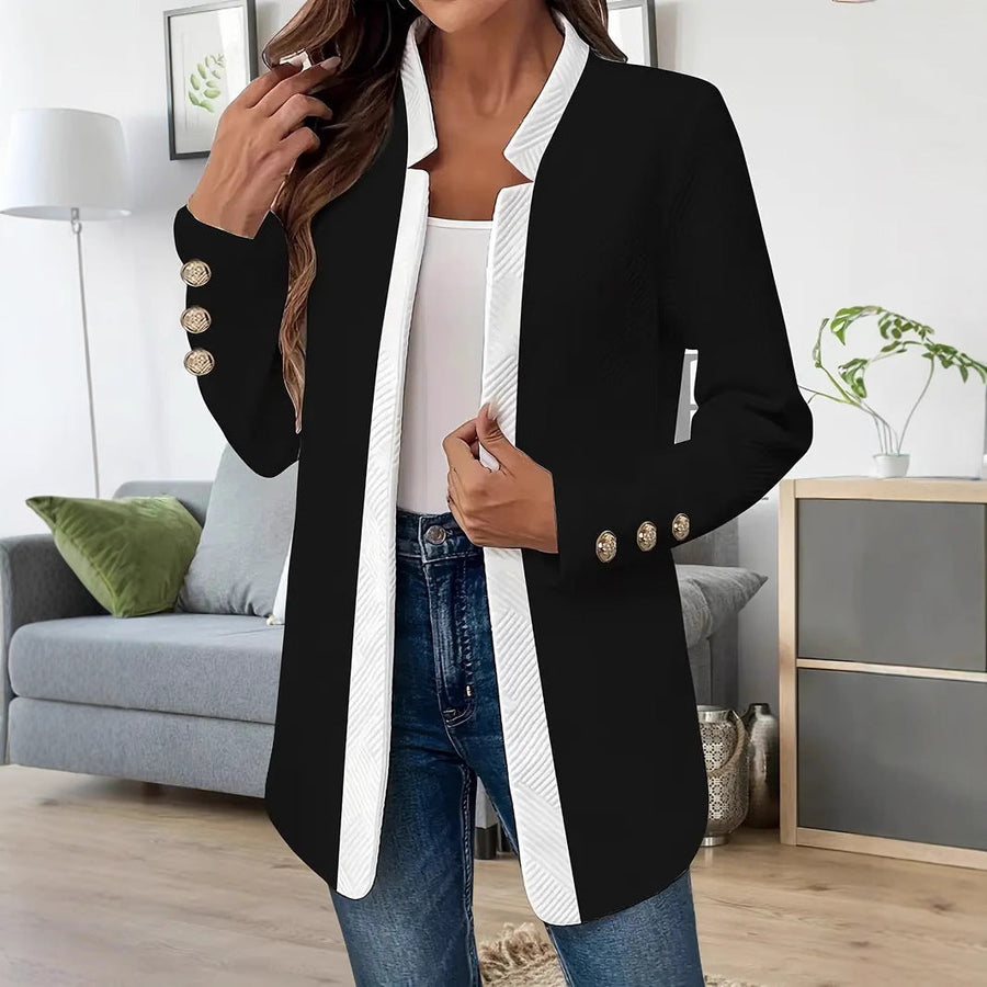 Elegant Lång Blazer Dam Jacka med Guldfärgade Knappar