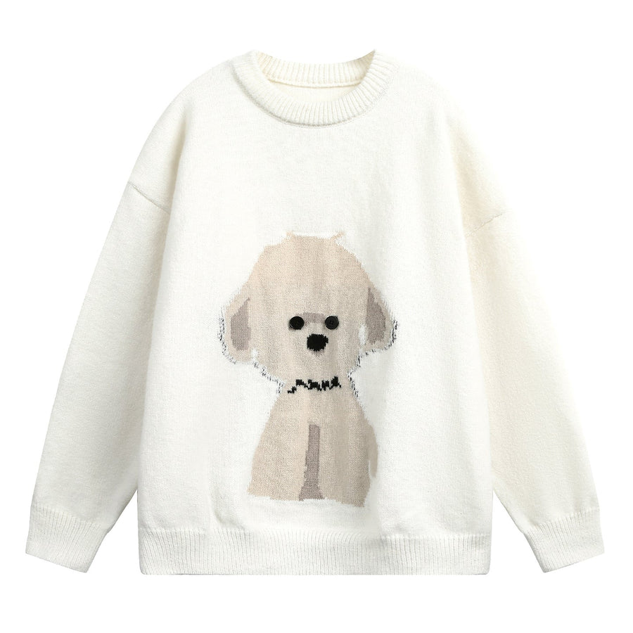Unisex Tröja med Hundmotiv, Rundhalsad Långärmad stickad tröja