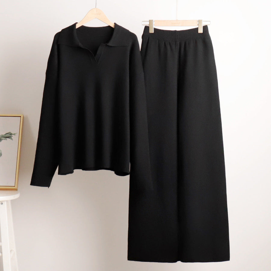 Dam Lounge Set – Avslappnad Oversized Tröja med Krage & Vida Byxor – Perfekt för Hemma eller Casual