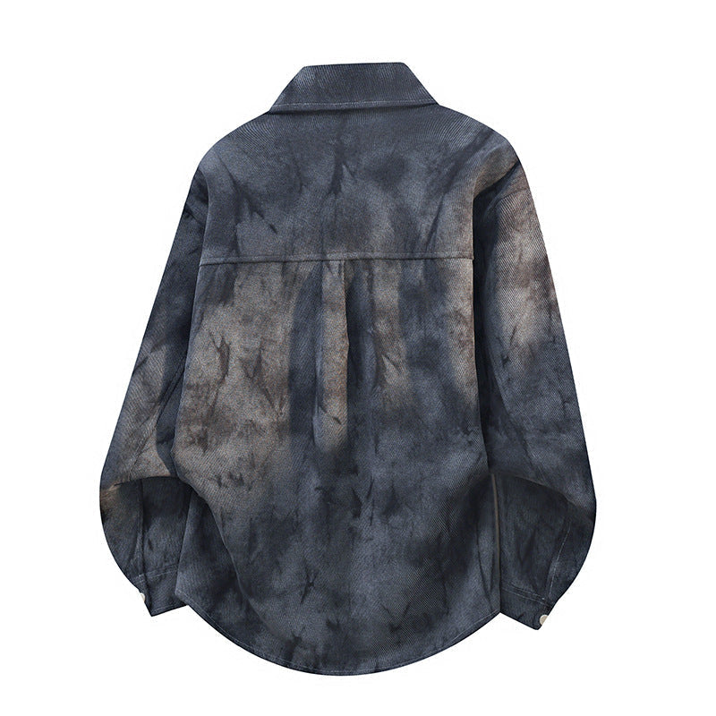 Unisex Oversize Skjorta med Bröstficka och Sliten Look i Cordmaterial