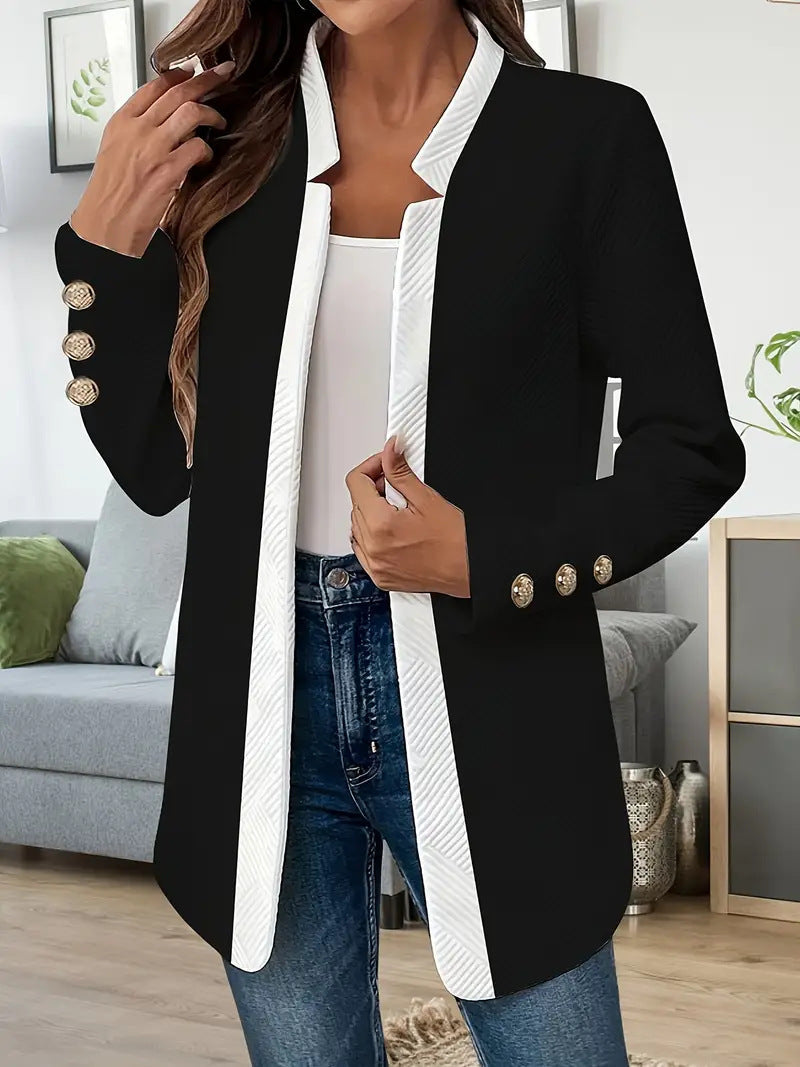 Elegant Lång Blazer Dam Jacka med Guldfärgade Knappar