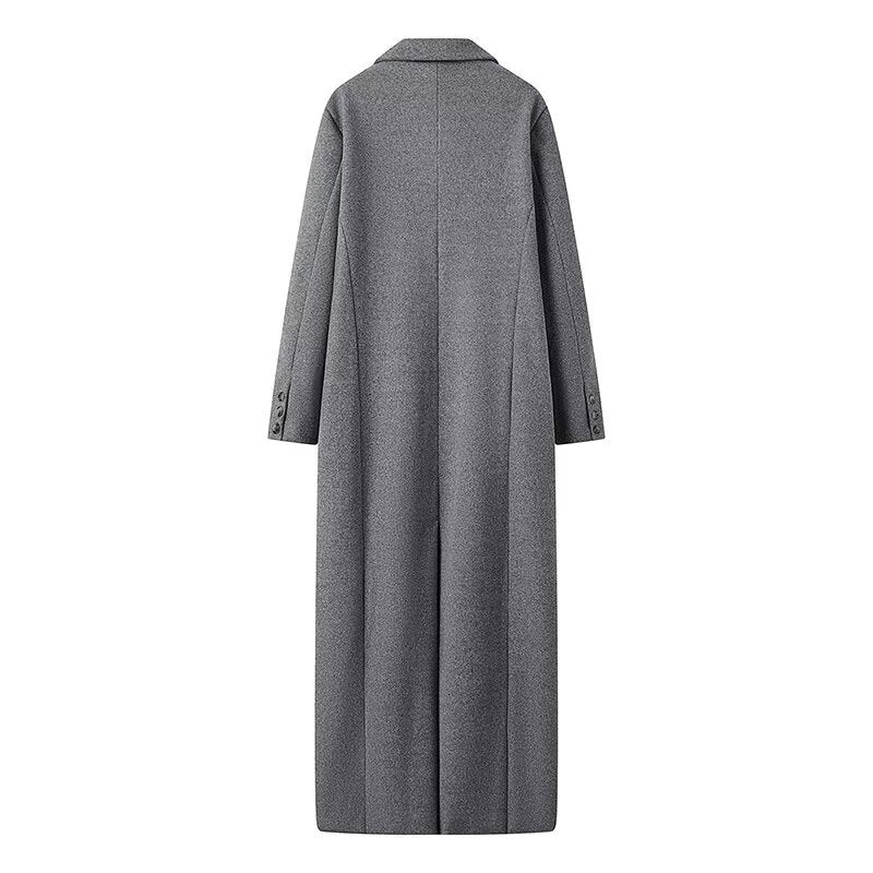 Grå Långkappa i Oversize-modell med Dubbelknäppning