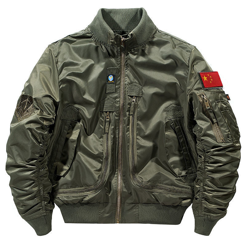 Bomberjacka Herr Militärstil Glansigt Material Fickor Ribbade Muddar Krage