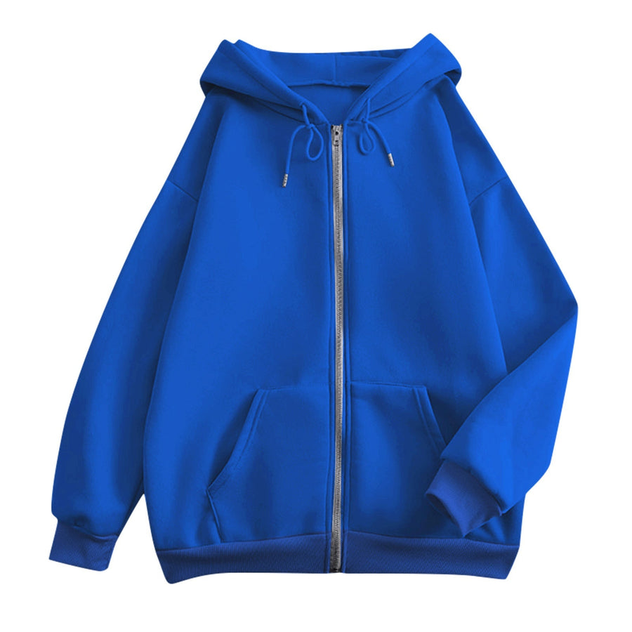Dragkedjeförsedd Hoodie med Fickor, Avslappnad Passform för Damer