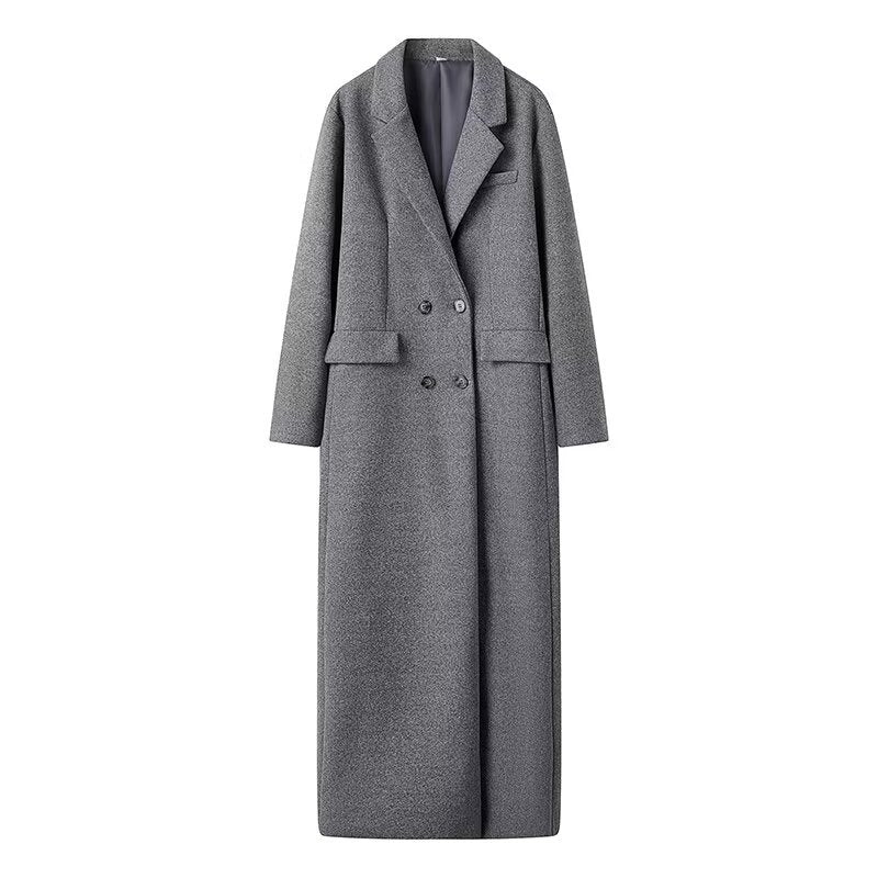 Grå Långkappa i Oversize-modell med Dubbelknäppning