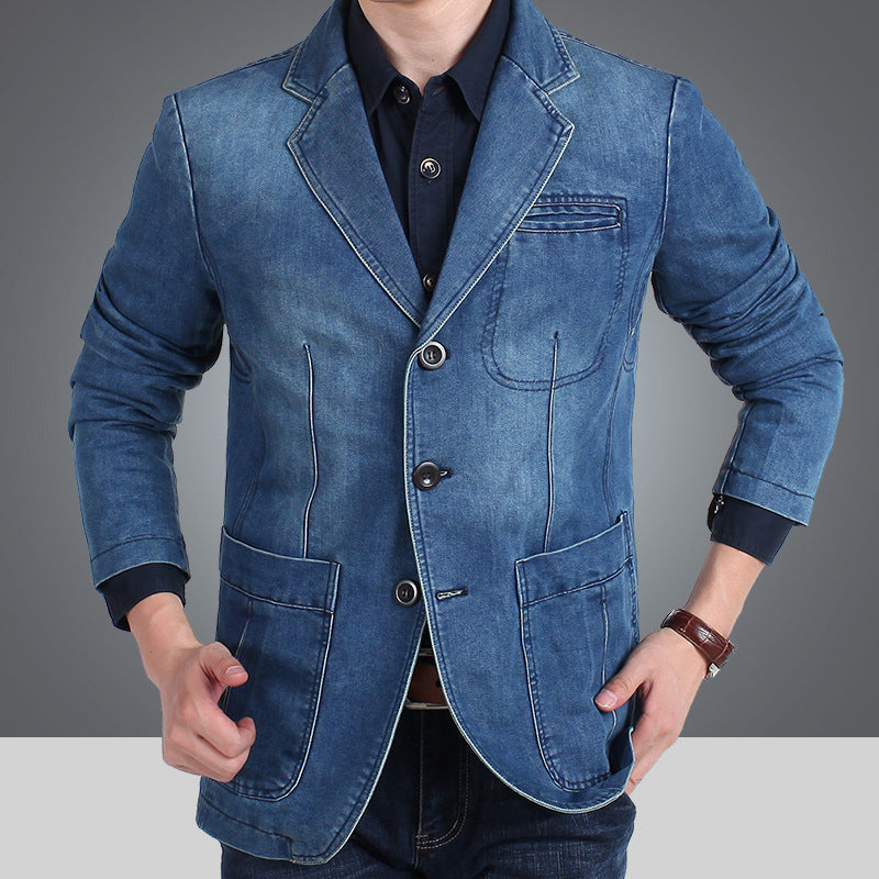 Herr Jeansblazer Denimjacka Blå Med Knappar