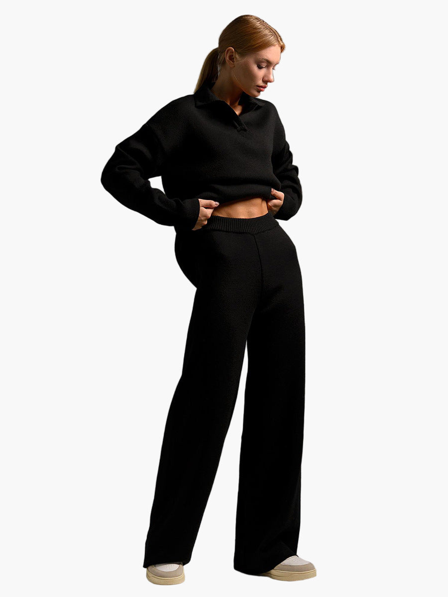 Dam Lounge Set – Avslappnad Oversized Tröja med Krage & Vida Byxor – Perfekt för Hemma eller Casual