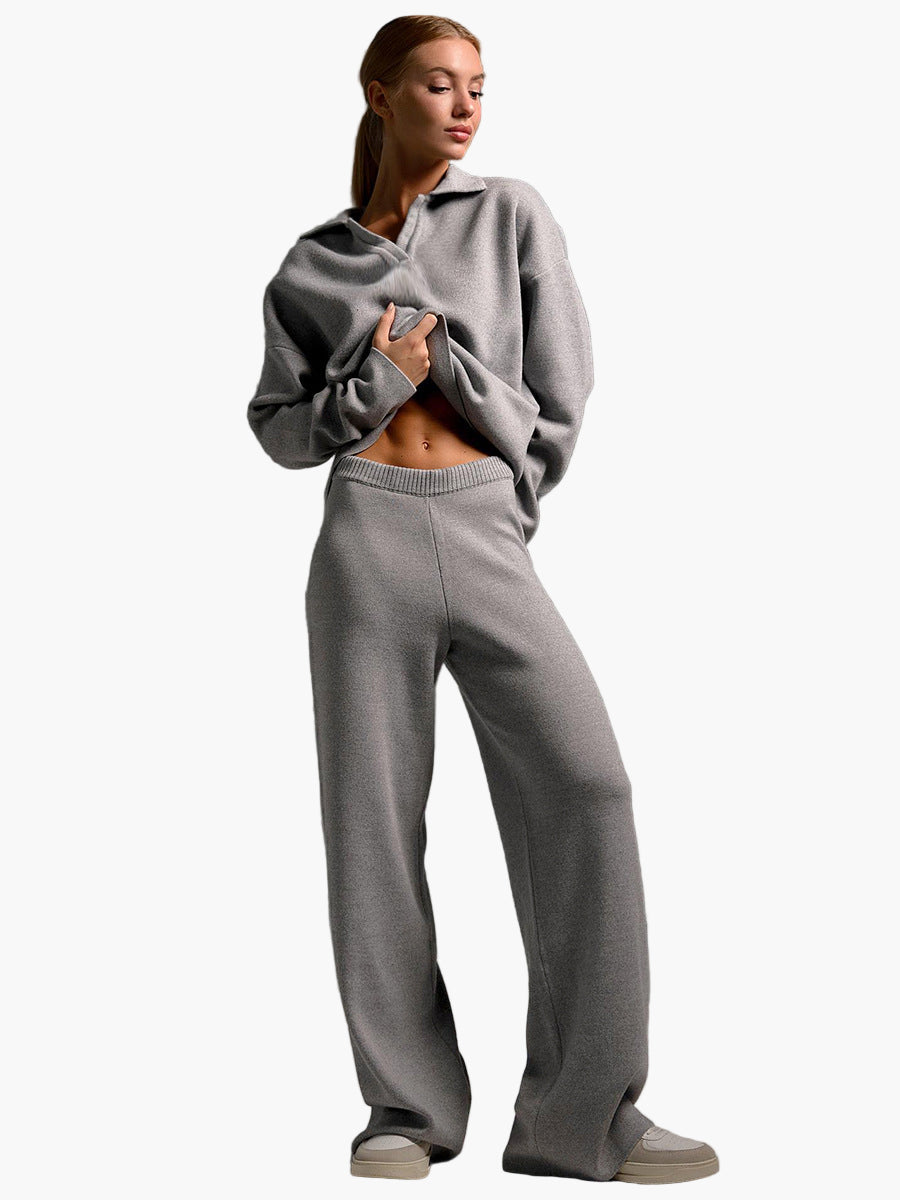Dam Lounge Set – Avslappnad Oversized Tröja med Krage & Vida Byxor – Perfekt för Hemma eller Casual