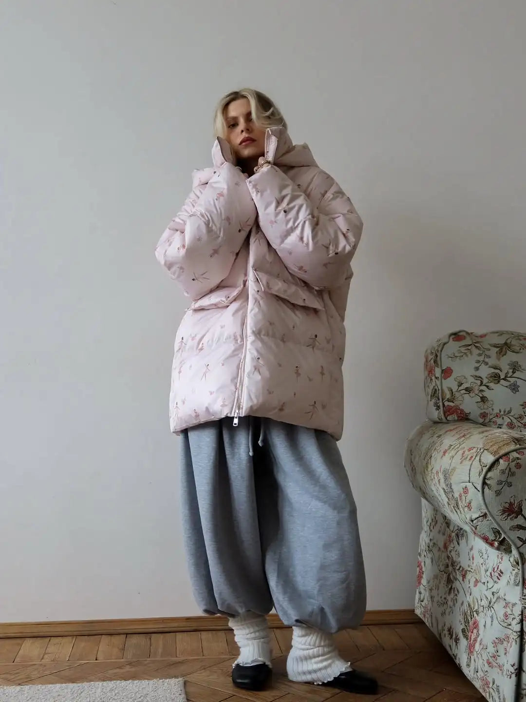 Puffig Vinterjacka med Huva för Dam, Varm Dunjacka med Dragkedja och Fickor
