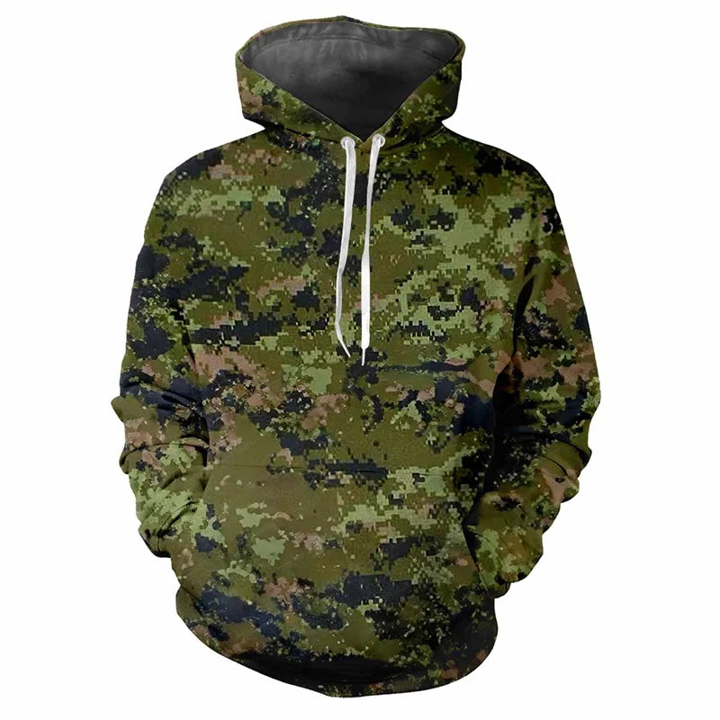 Hoodie kamouflagemönstrad med dragsko och magficka