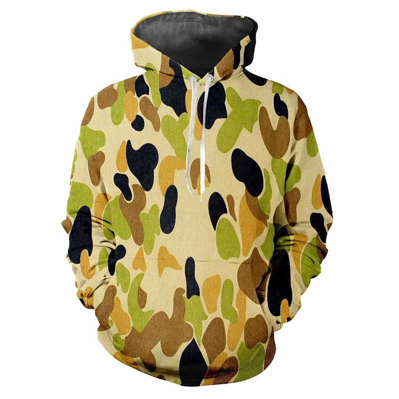 Hoodie kamouflagemönstrad med dragsko och magficka